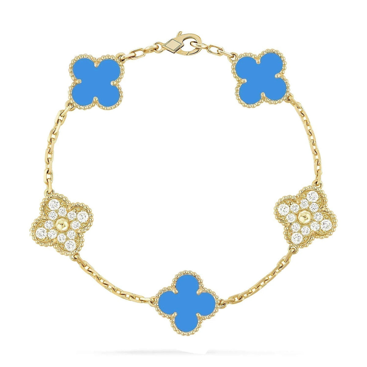 [Elowen jewels ] KOLLEKTION CLOVER 5 MOTIV ARMBAND MIT BLAUEM ACHAT