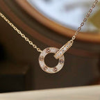 [Elowen jewels ]LOVE 7.6MM NECKLACE ROSE GOLD AND SILVER  FULL DIAMOND