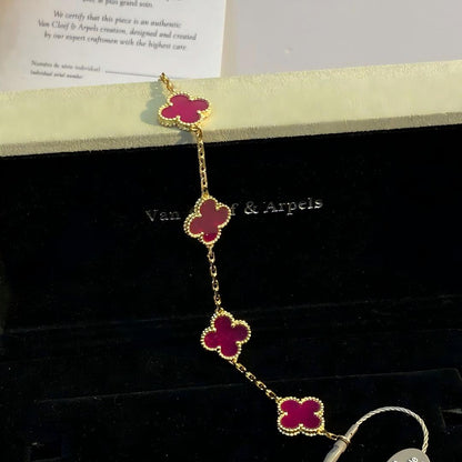 [Elowen]NEW CLOVER 5 MOTIFS PINK ENAMEL BRACELET