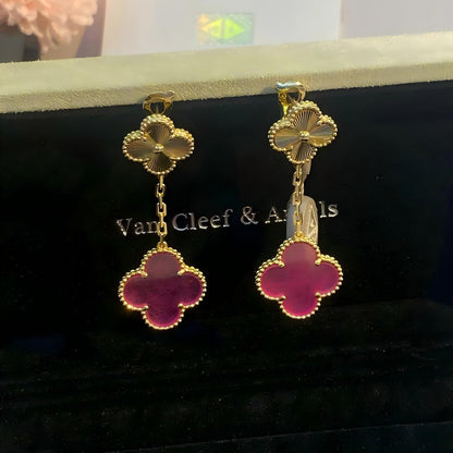 [Elowen]NEW CLOVER 2 MOTIF PINK ENAMEL EARRINGS