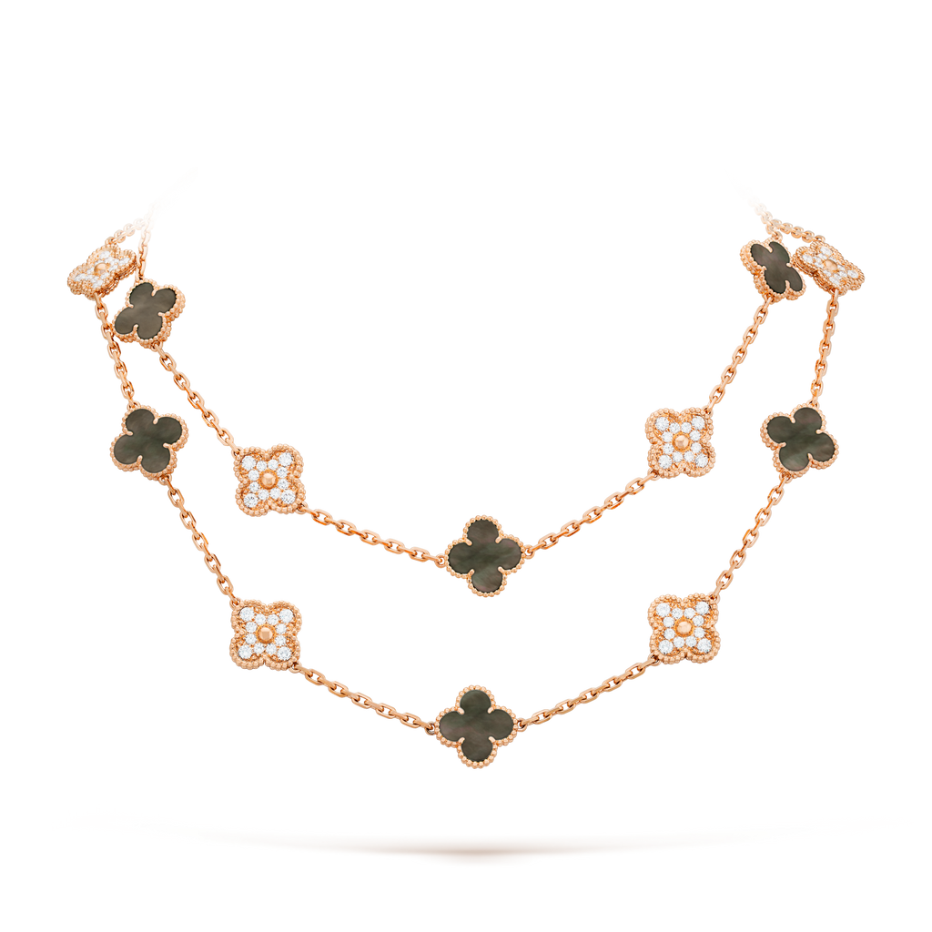 {"Elowen jewels": "エロウェン・ジュエルズ", "CLOVER 20 MOTIFS DARK MOP DIAMOND  NECKLACE": "クローバー 20モチーフ ダークマザーオブパール ダイヤモンド ネックレス"}