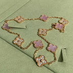 [Elowen jewels ]CLOVER 10-MOTIV-DIAMANT-HALSKETTE MIT ROSA PERLMUTT