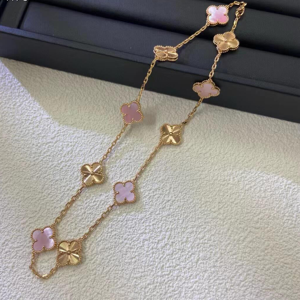 [Elowen jewels ]CLOVER 10 MOTIFS  LASER PINK MOP NECKLACE