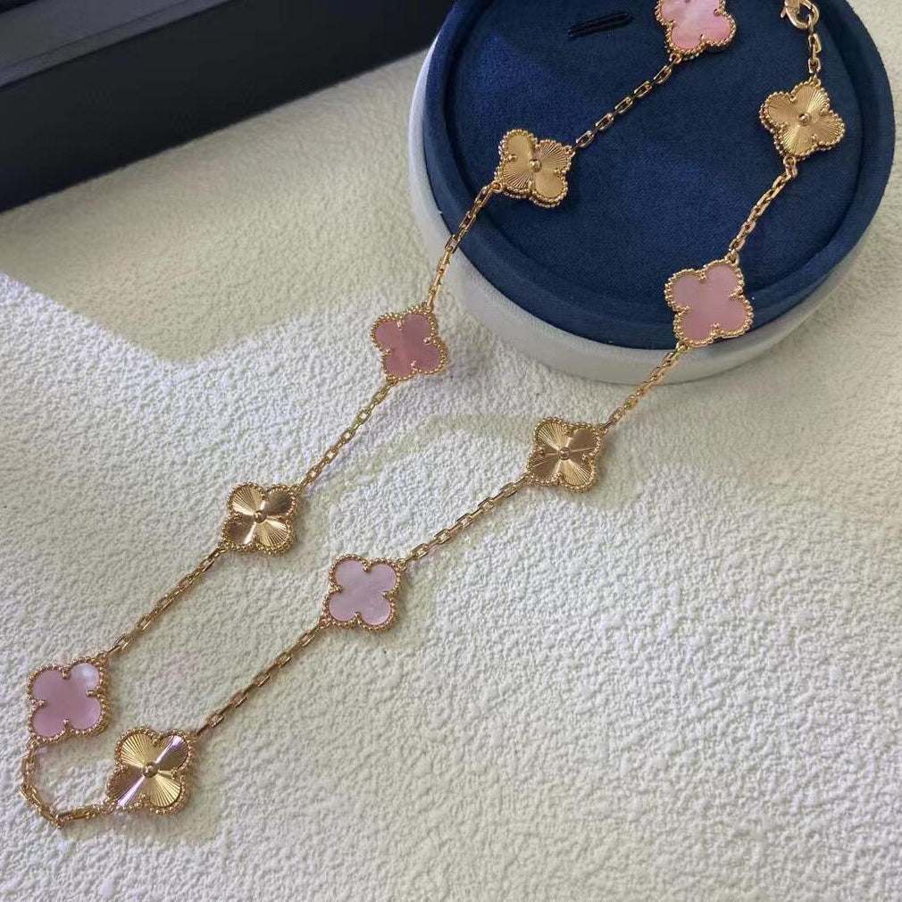 [Elowen jewels ]CLOVER 10 MOTIFS  LASER PINK MOP NECKLACE