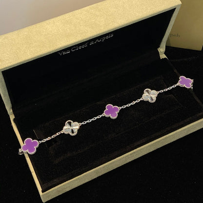 [Elowen Jewels]CLOVER  5 MOTIFS  PURPLE VIOLET BRACELET SILVER