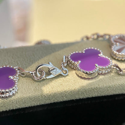 [Elowen Jewels]CLOVER  5 MOTIFS  PURPLE VIOLET BRACELET SILVER