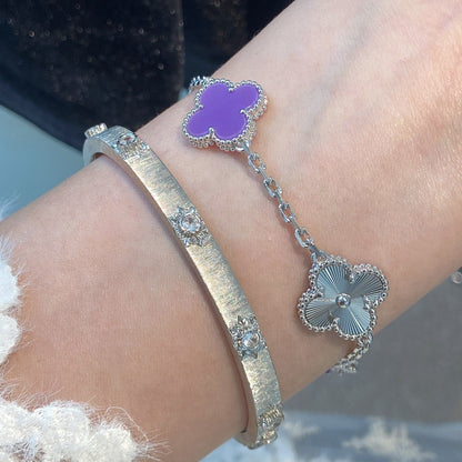 [Elowen Jewels]CLOVER  5 MOTIFS  PURPLE VIOLET BRACELET SILVER
