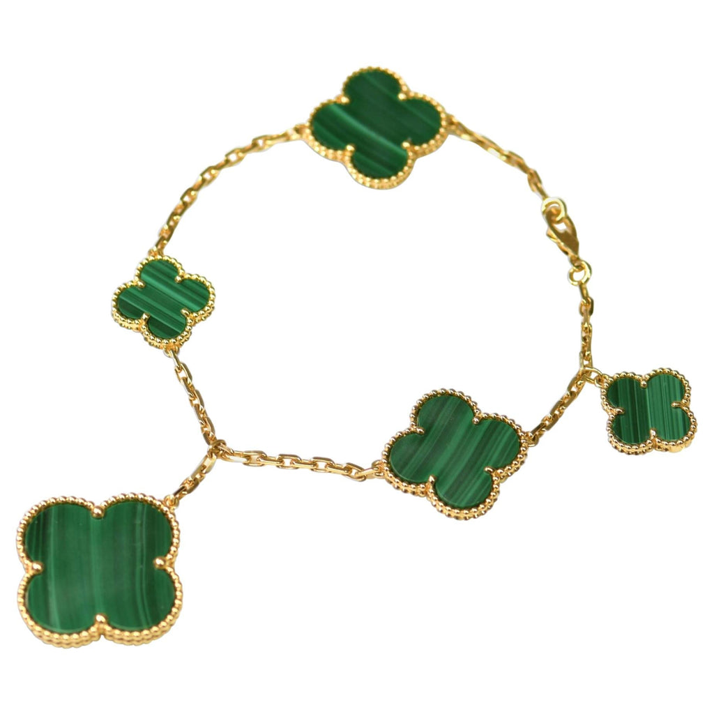 [Elowen jewels ]MAGIC CLOVER MALACHITE GOLD BRACELET 5 MOTIFS