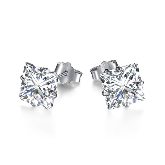 [Elowen Jewels ]Stylish Shiny Square Center Stone Stud Earrings