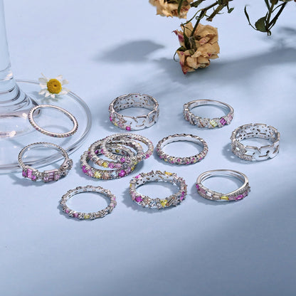 [Elowen Jewels]Sparkling Colorful Round Cut Tennis Ring