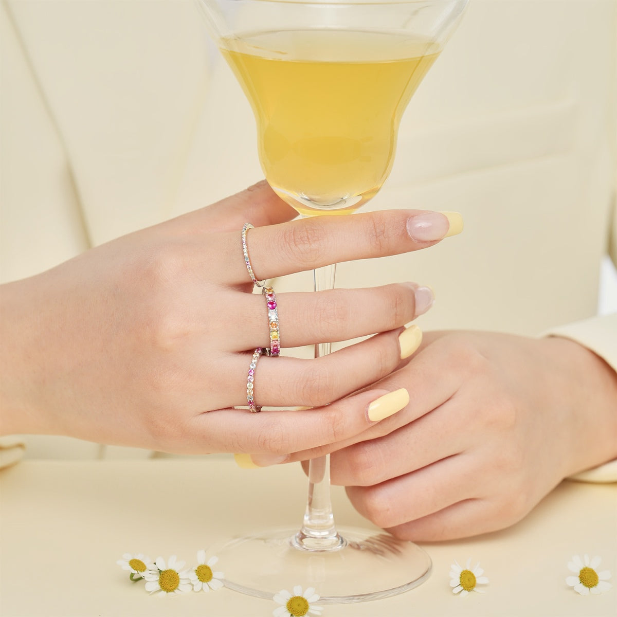 [Elowen Jewels]Ornate Colorful Round Cut Tennis Ring