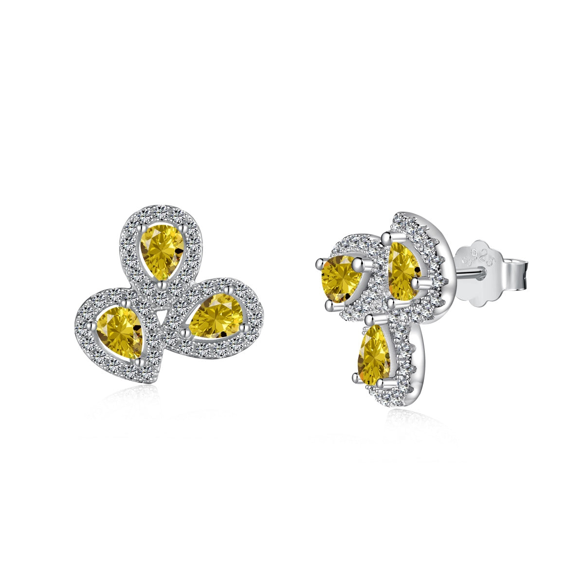 [Elowen Jewels ]Ornate Flower Shape Pear Cut Lover Earrings
