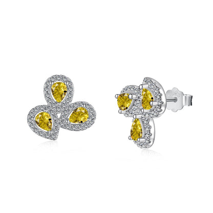 [Elowen Jewels ]Ornate Flower Shape Pear Cut Lover Earrings