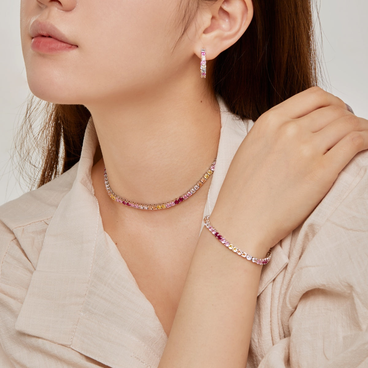 [Elowen Jewels]Radiant Colorful Round Cut Tennis Bracelet