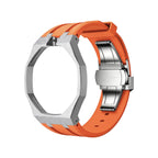 Exclusive Royal Oak Pop model, steel frosted gold case with a silicone strap