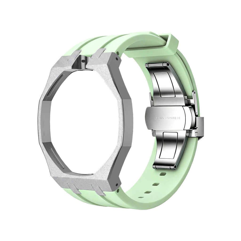 Exclusive Royal Oak Pop model, steel frosted gold case with a silicone strap