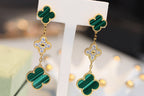 [Elowen Jewels] KLEEBLATT-OHRRINGE GOLD MALACHIT DIAMANT 3 MOTIVE