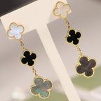 [Elowen jewels ]CLOVER EARRINGS GOLD ONYX MOP 3 MOTIF