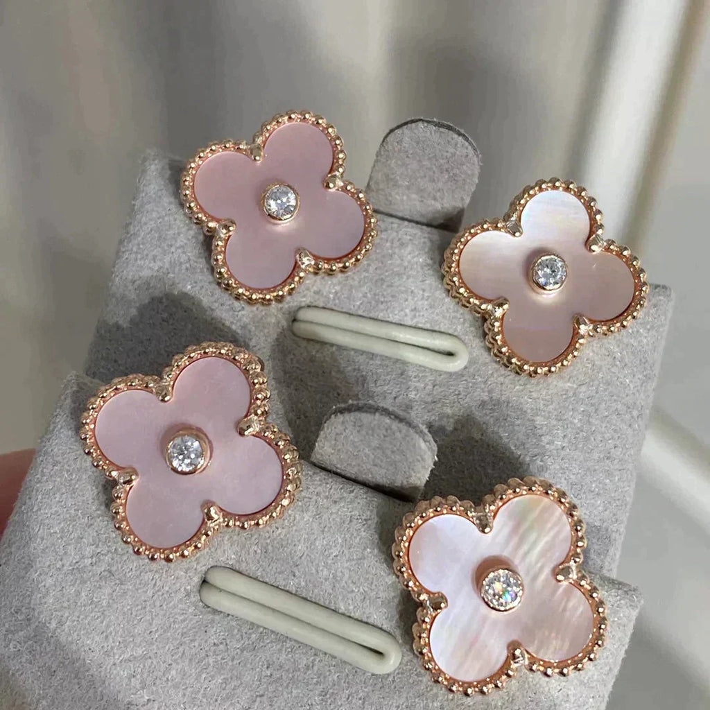 [Elowen jewels] クローバー ミディアム 1モチーフ ピンクMOP ダイヤモンド イヤリング