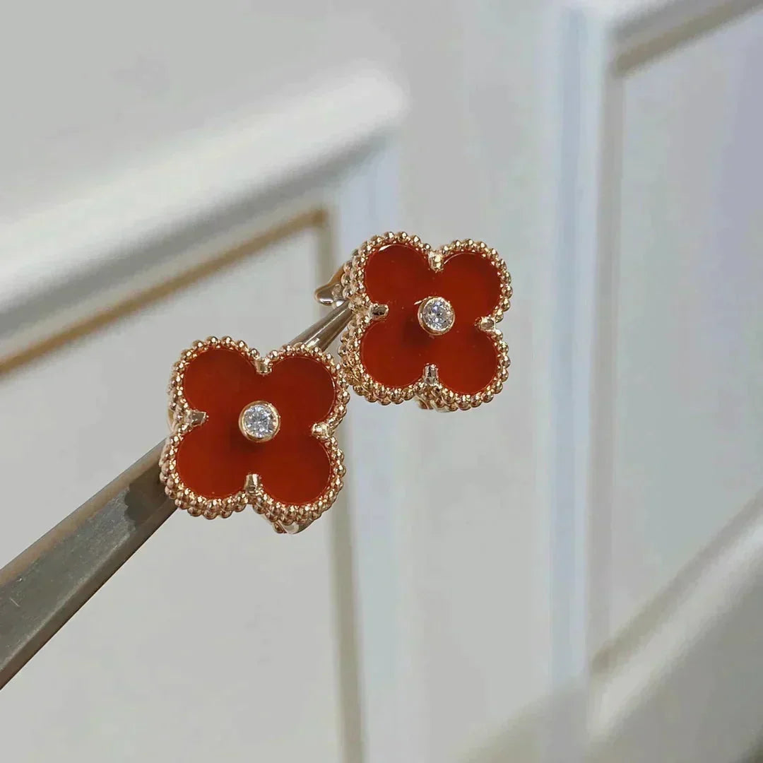 [Elowen jewels ]CLOVER MEDIUM 1 MOTIV KARNEOL DIAMANT Ohrringe