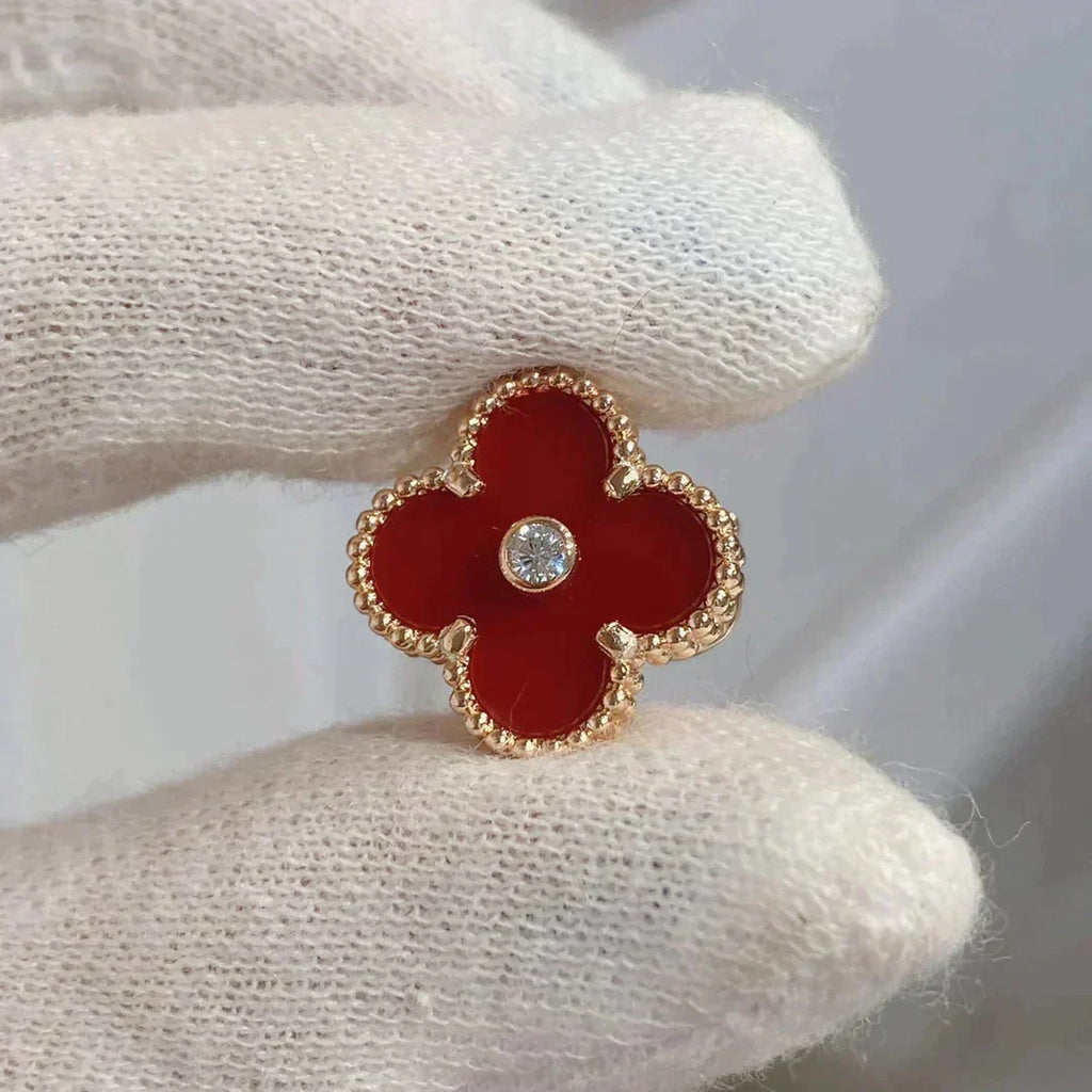 [Elowen jewels ]CLOVER MEDIUM 1 MOTIV KARNEOL DIAMANT Ohrringe