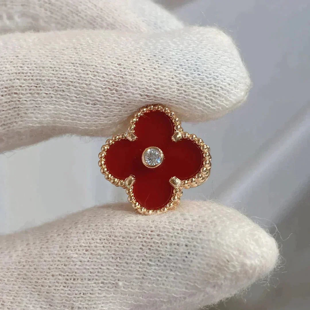 [Elowen jewels ]CLOVER MEDIUM 1 MOTIV KARNEOL DIAMANT Ohrringe