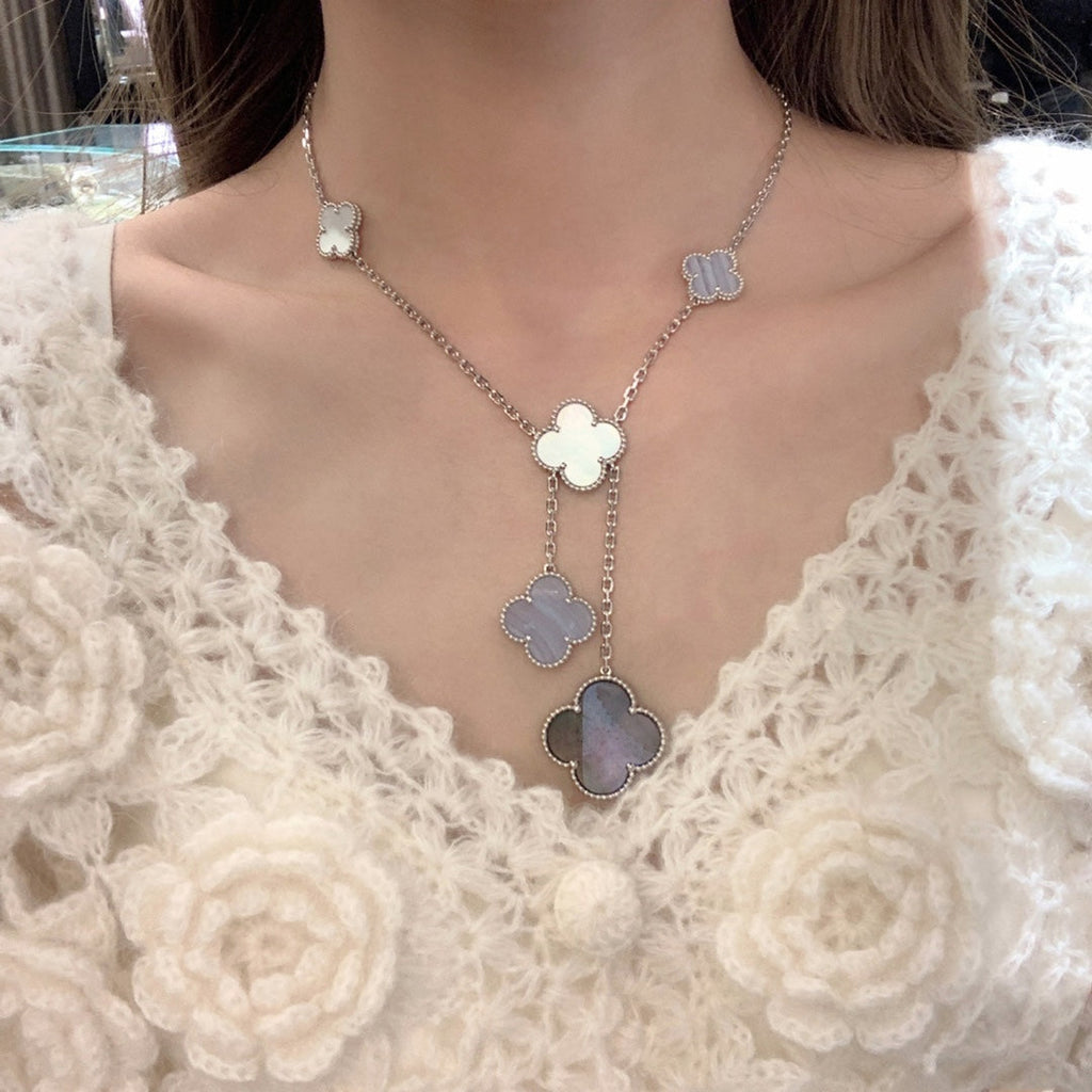 [Elowen jewels] KLEEBATT MOP CHALCEDON HALSKETTE SILBER 6 MOTIVE
