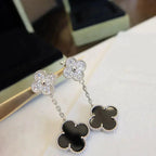 [Elowen jewels ]CLOVER 2 MOTIVE DIAMANT ONYX OHRRINGE SILBER