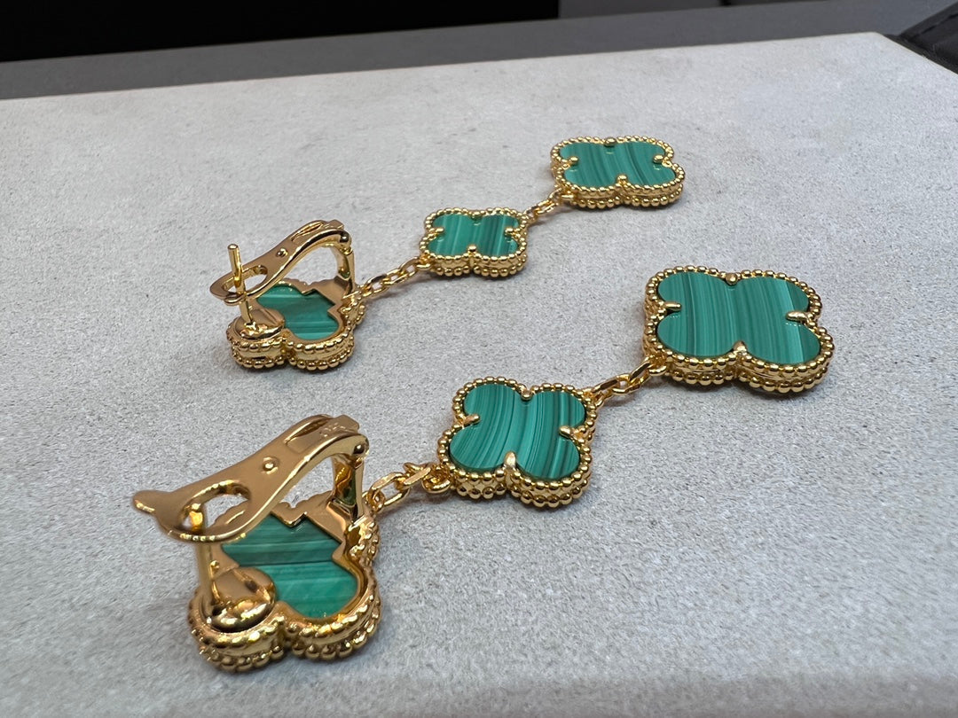 [Elowen jewels ]KLEEBLATT MALACHIT 3 MOTIVE GOLD
