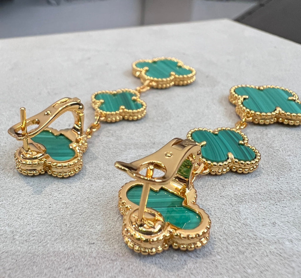 [Elowen jewels ]KLEEBLATT MALACHIT 3 MOTIVE GOLD