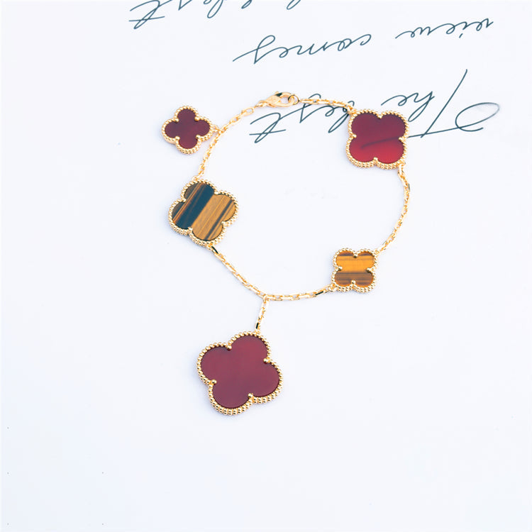 [Elowen jewels ]CLOVER BRACELET 5 MOTIFS CARNELIAN TIGER EYE