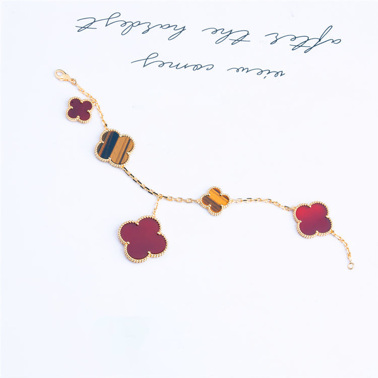 [Elowen jewels ]CLOVER BRACELET 5 MOTIFS CARNELIAN TIGER EYE