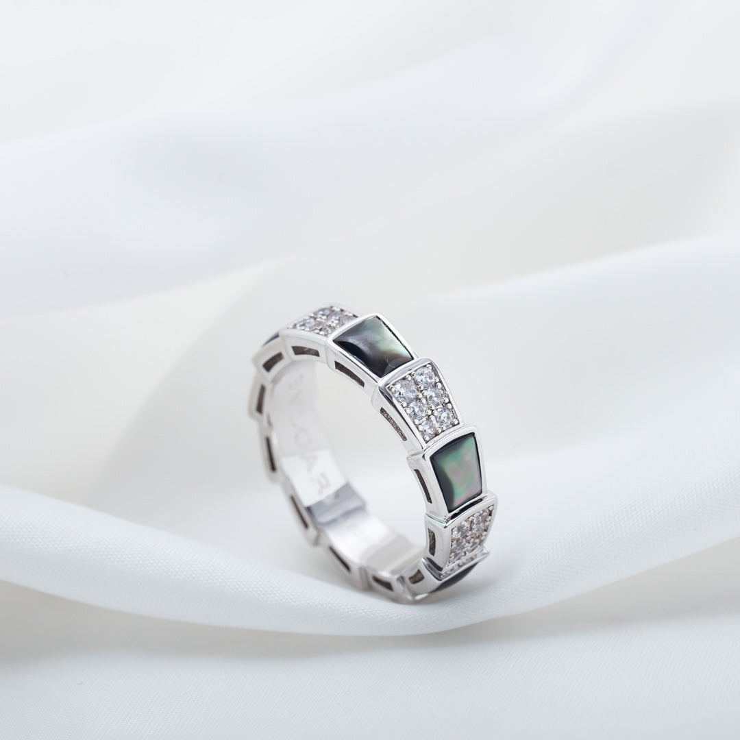 [Elowen Jewels ]SERPENTI RING SILVER DIAMOND BLACK MOP 4MM