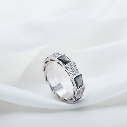[Elowen Jewels ]SERPENTI RING SILVER DIAMOND BLACK MOP 4MM