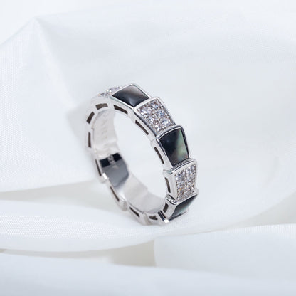 [Elowen Jewels ]SERPENTI RING SILVER DIAMOND BLACK MOP 4MM