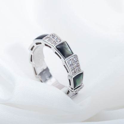 [Elowen Jewels ]SERPENTI RING SILVER DIAMOND BLACK MOP 4MM