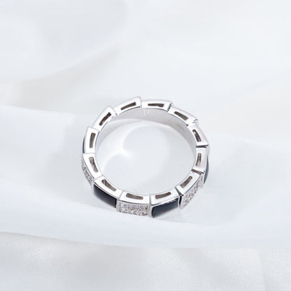 [Elowen Jewels ]SERPENTI RING SILVER DIAMOND BLACK MOP 4MM