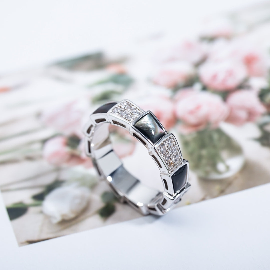 [Elowen Jewels ]SERPENTI RING SILVER DIAMOND BLACK MOP 4MM