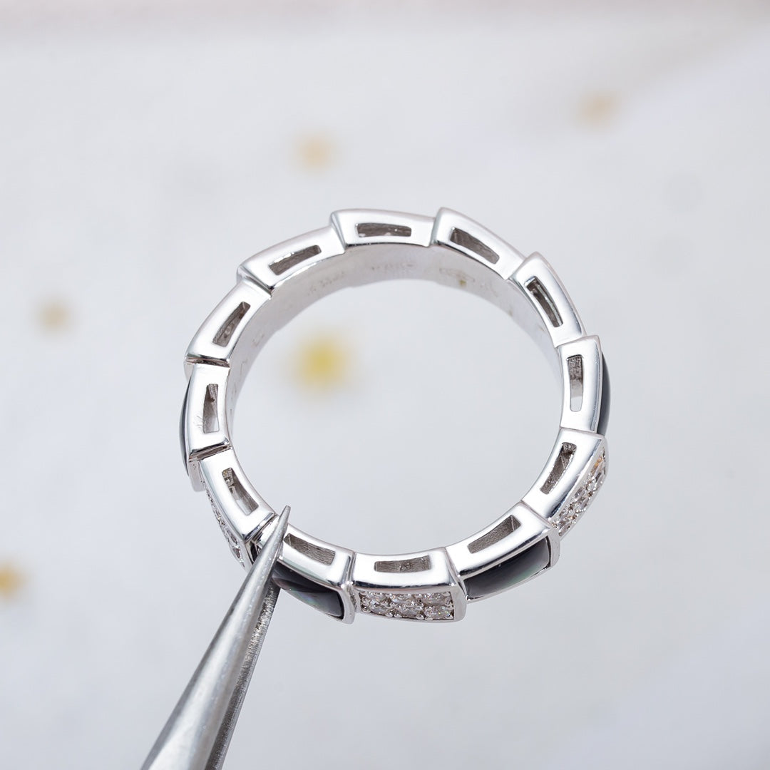 [Elowen Jewels ]SERPENTI RING SILVER DIAMOND BLACK MOP 4MM