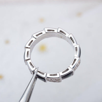 [Elowen Jewels ]SERPENTI RING SILVER DIAMOND BLACK MOP 4MM