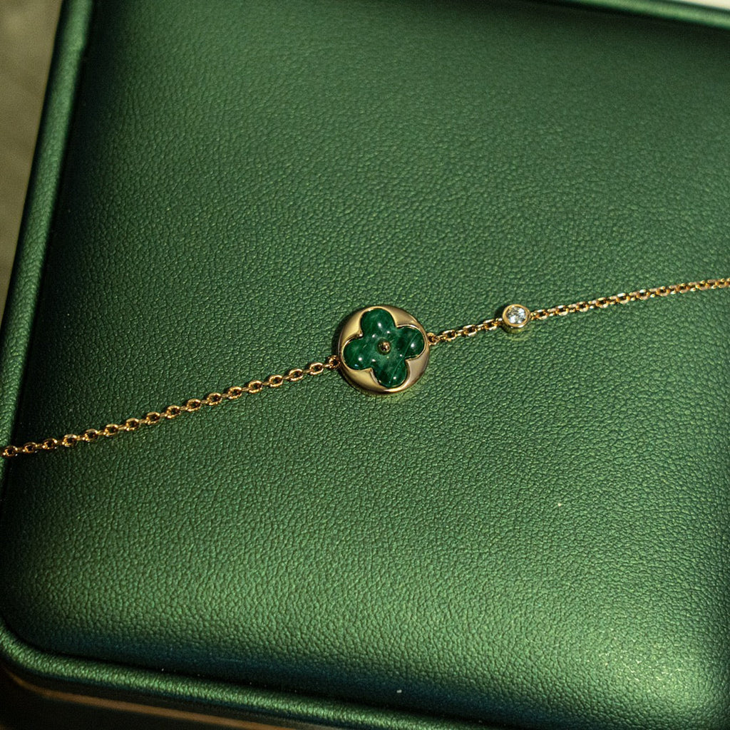 [Elowen jewels ]SUN MALACHITE 1 DIAMOND PINK GOLD BRACELET