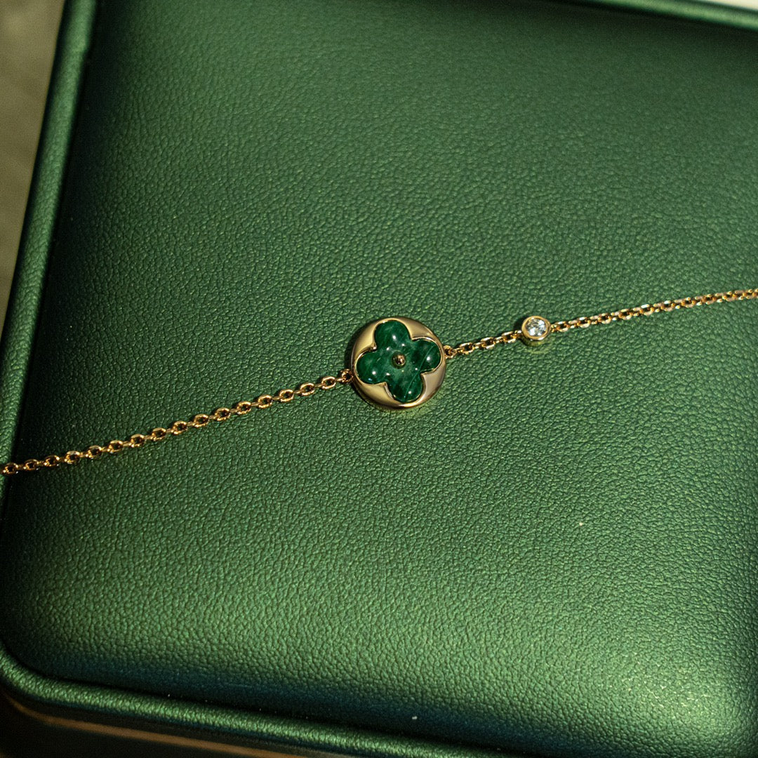 [Elowen jewels ]SUN MALACHITE 1 DIAMOND PINK GOLD BRACELET