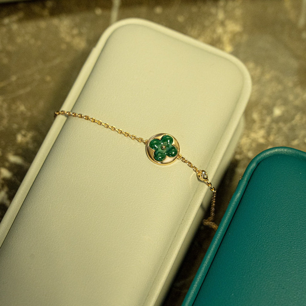 [Elowen jewels ]SUN MALACHITE 1 DIAMOND PINK GOLD BRACELET
