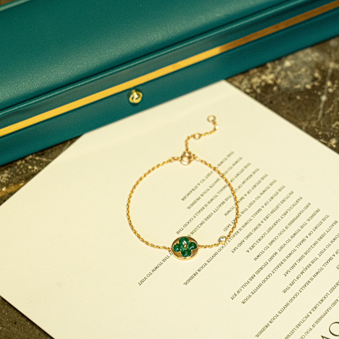 [Elowen jewels ]SUN MALACHITE 1 DIAMOND PINK GOLD BRACELET