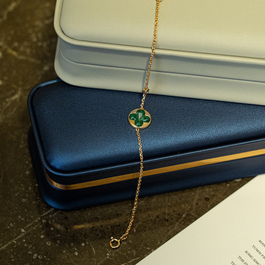 [Elowen jewels ]SUN MALACHITE 1 DIAMOND PINK GOLD BRACELET