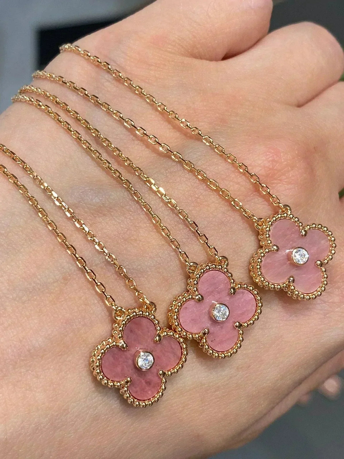 [Elowen jewels ]CLOVER 15MM DIAMOND RHODONIT-HALSKETTE