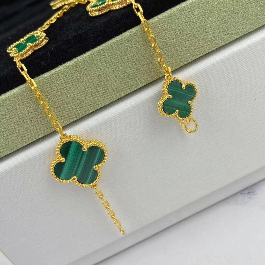 [Elowen jewels ]MAGIC CLOVER MALACHITE GOLD BRACELET 5 MOTIFS