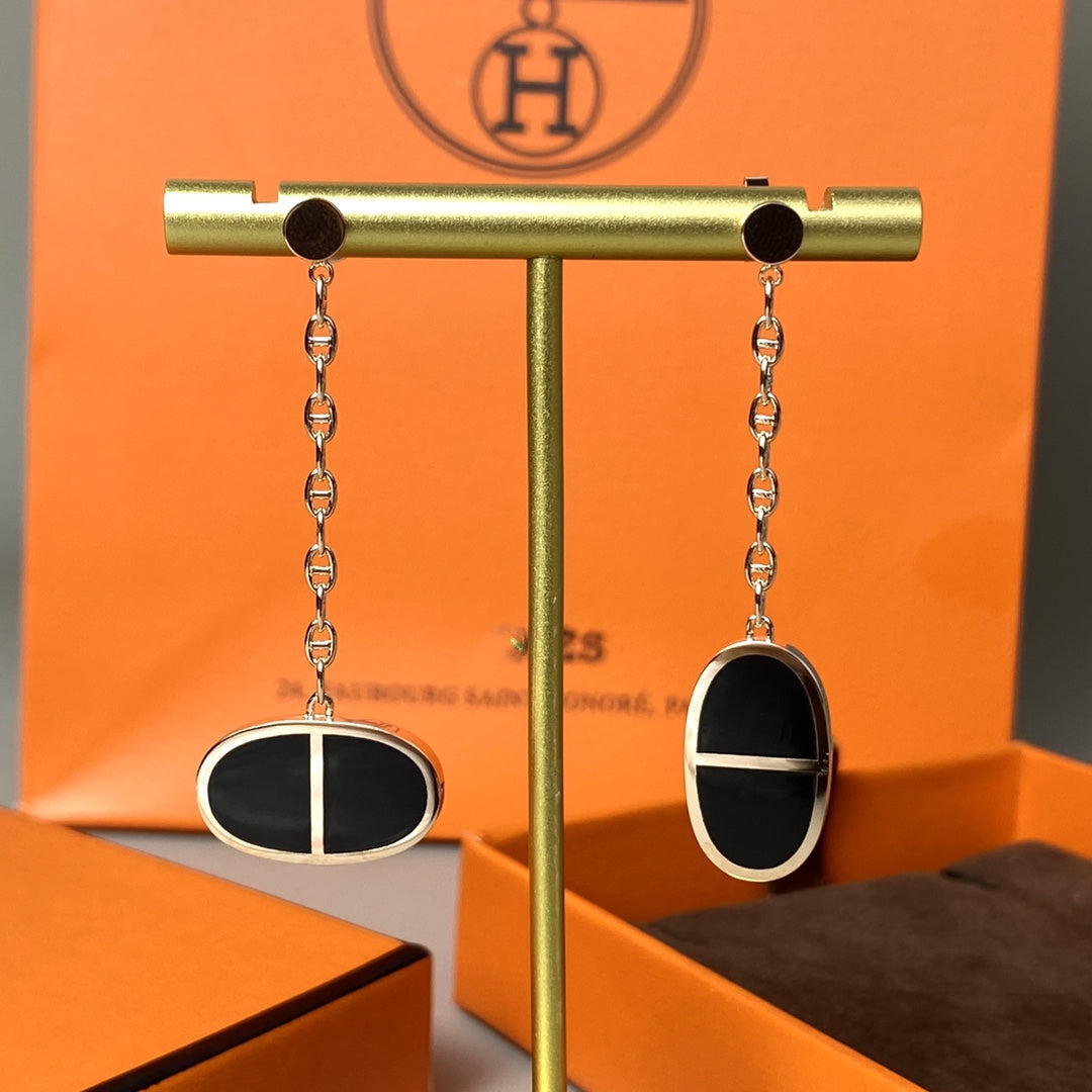 [Elowen jewels ]CHAINE VERSO BLACK CERAMIC EARRINGS