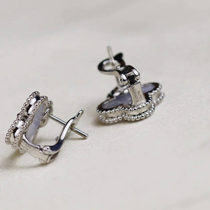 [Elowen jewels ]CLOVER MEDIUM 1 MOTIV WEISSE PERLMUTT-OHRRINGE SILBER