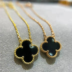 [Elowen jewels ]CLOVER 15MM BLACK ONYX SINGLE FLOWER NECKLACE